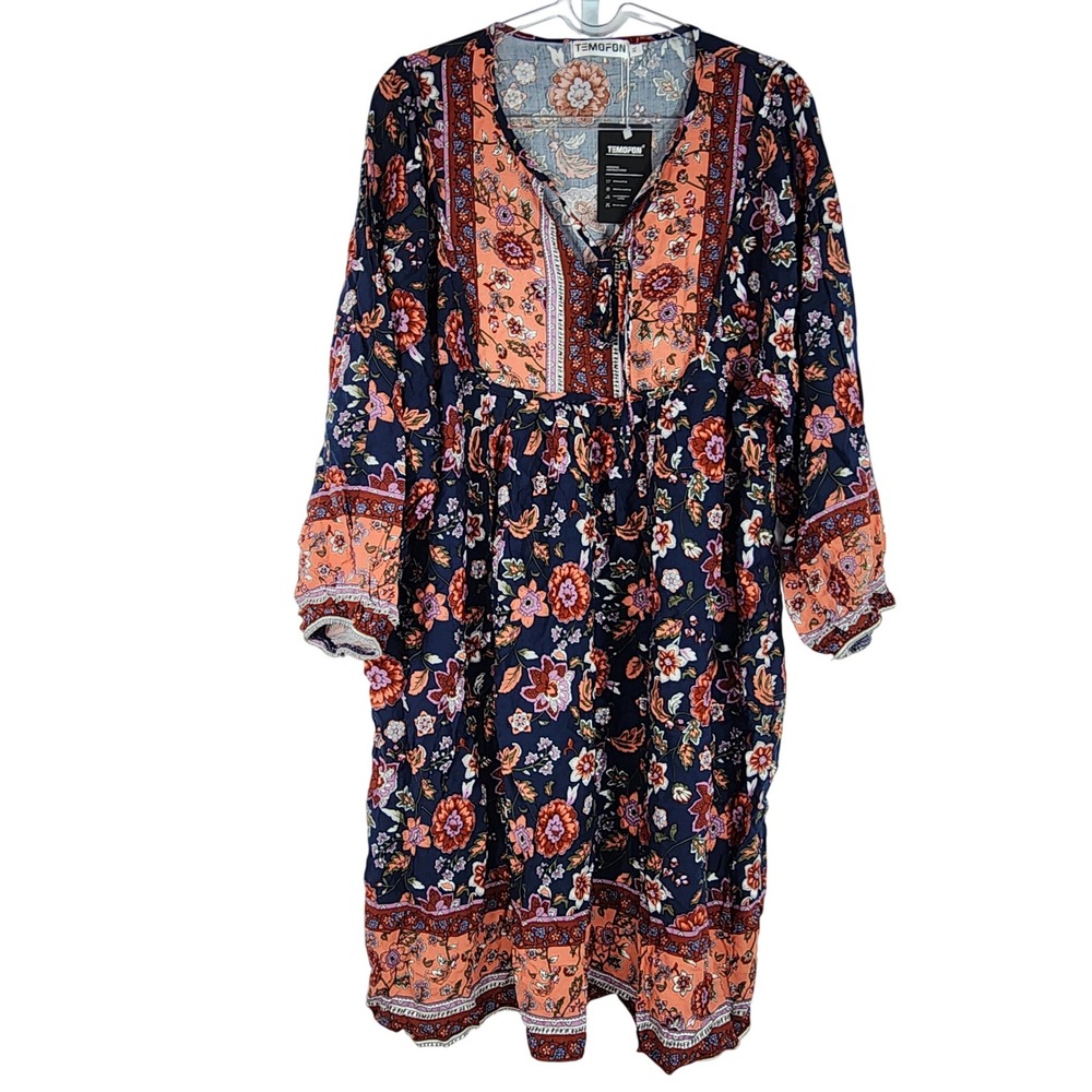 Floral Boho Peasant Colorful Maxi Dress Womens XL Flowy Indie Festival Cottage